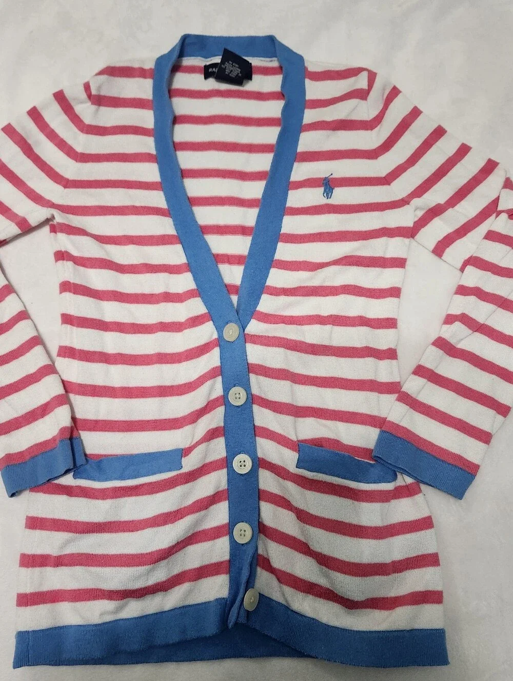 Ralph Lauren Polo Striped V Neck Cardigan Sweater